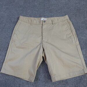 Spoke Mens Shorts 34 Beige Solid Cotton Blend Chino 9"